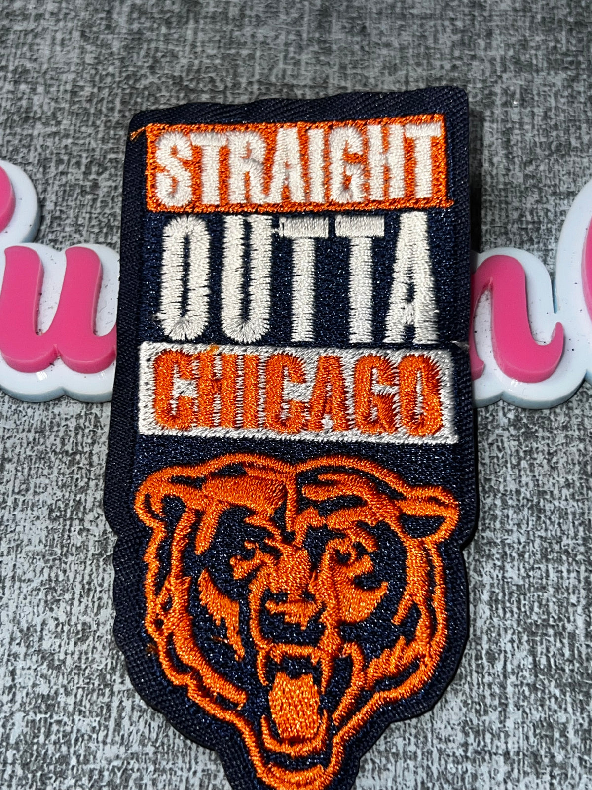 Straight Outta Football Bear Patch – Navy Orange Embroidered Iron On Applique
