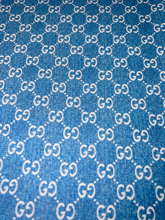 🔷 Light Blue Monogram Print Faux Leather Sheet