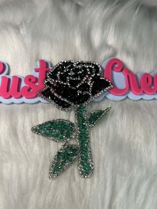 🖤 Black Rose Crystal Iron-On Patch
