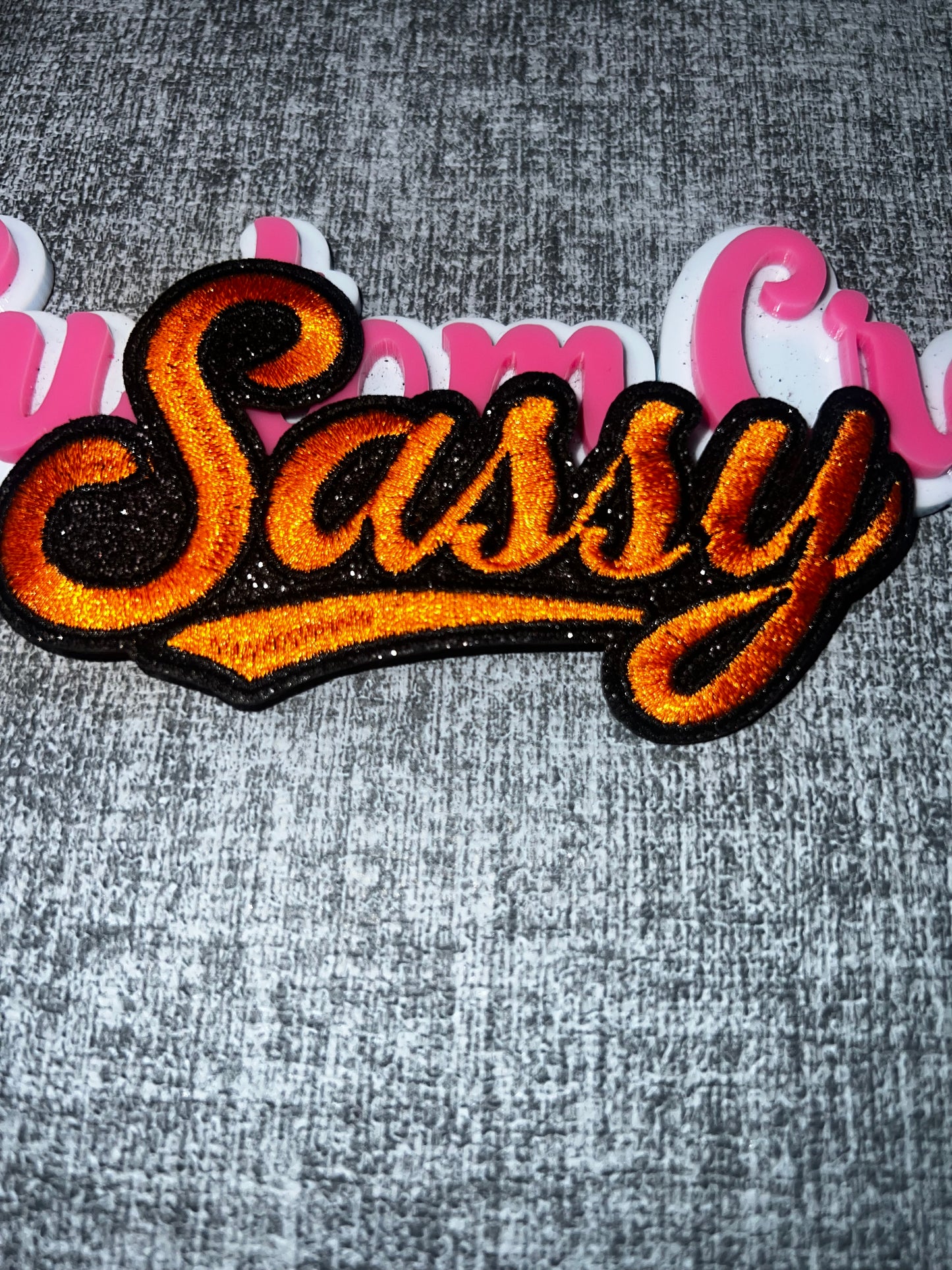 Sassy Script Embroidered Iron-On Patch | Orange Word Appliqué