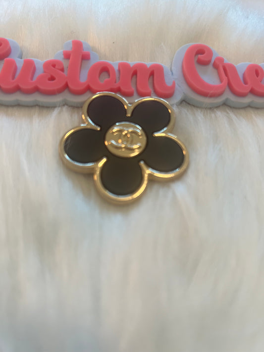 Black Gold CC Flower Brooch