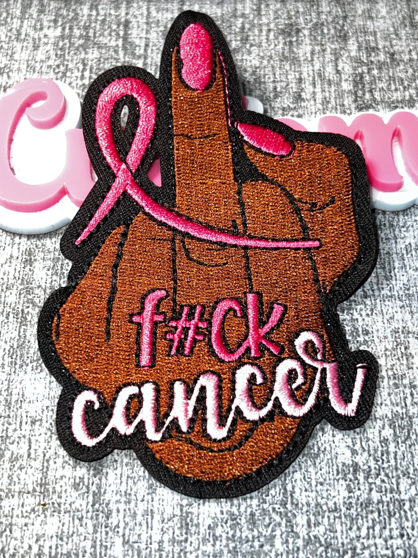Pink Ribbon F#CK Cancer Embroidered Patch – Awareness Iron On Applique
