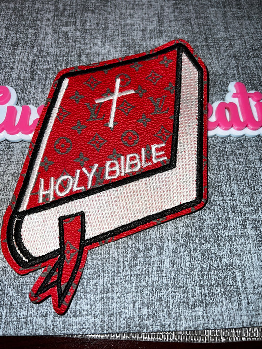 Holy Bible Iron-On Patch Red Embroidered Faith Patch Christian Jacket Bag DIY Patch