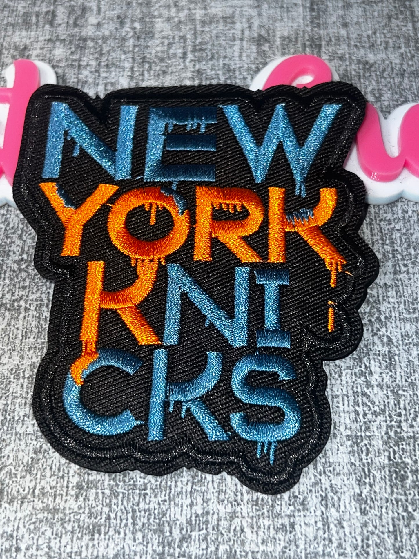 Blue & Orange Embroidered Iron-On Patch | Bold Word Art Appliqué