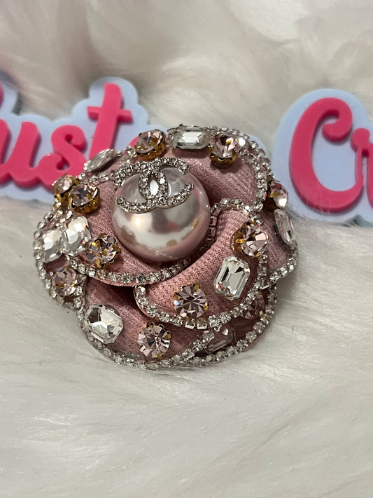 Pink Rose Rhinestone CC Brooch