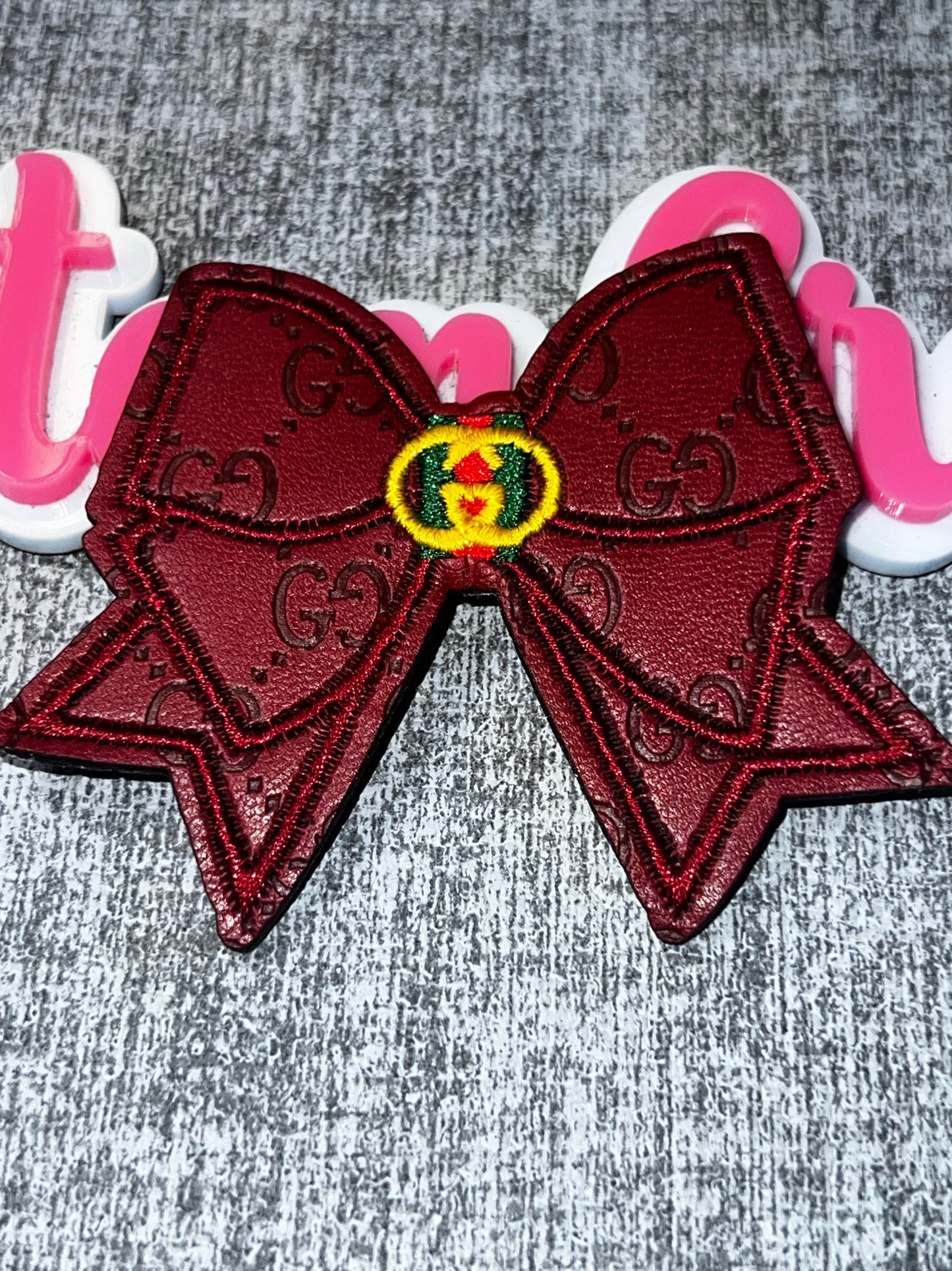 Bow Patch – Burgundy Embroidered Applique