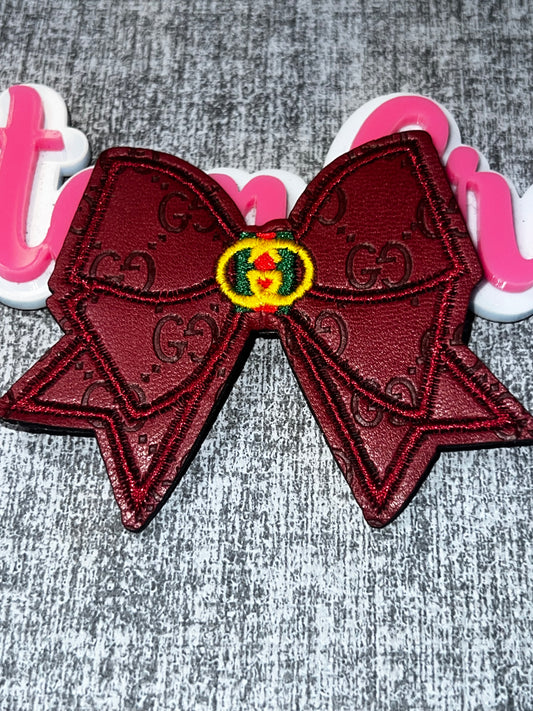 Bow Patch – Burgundy Embroidered Applique