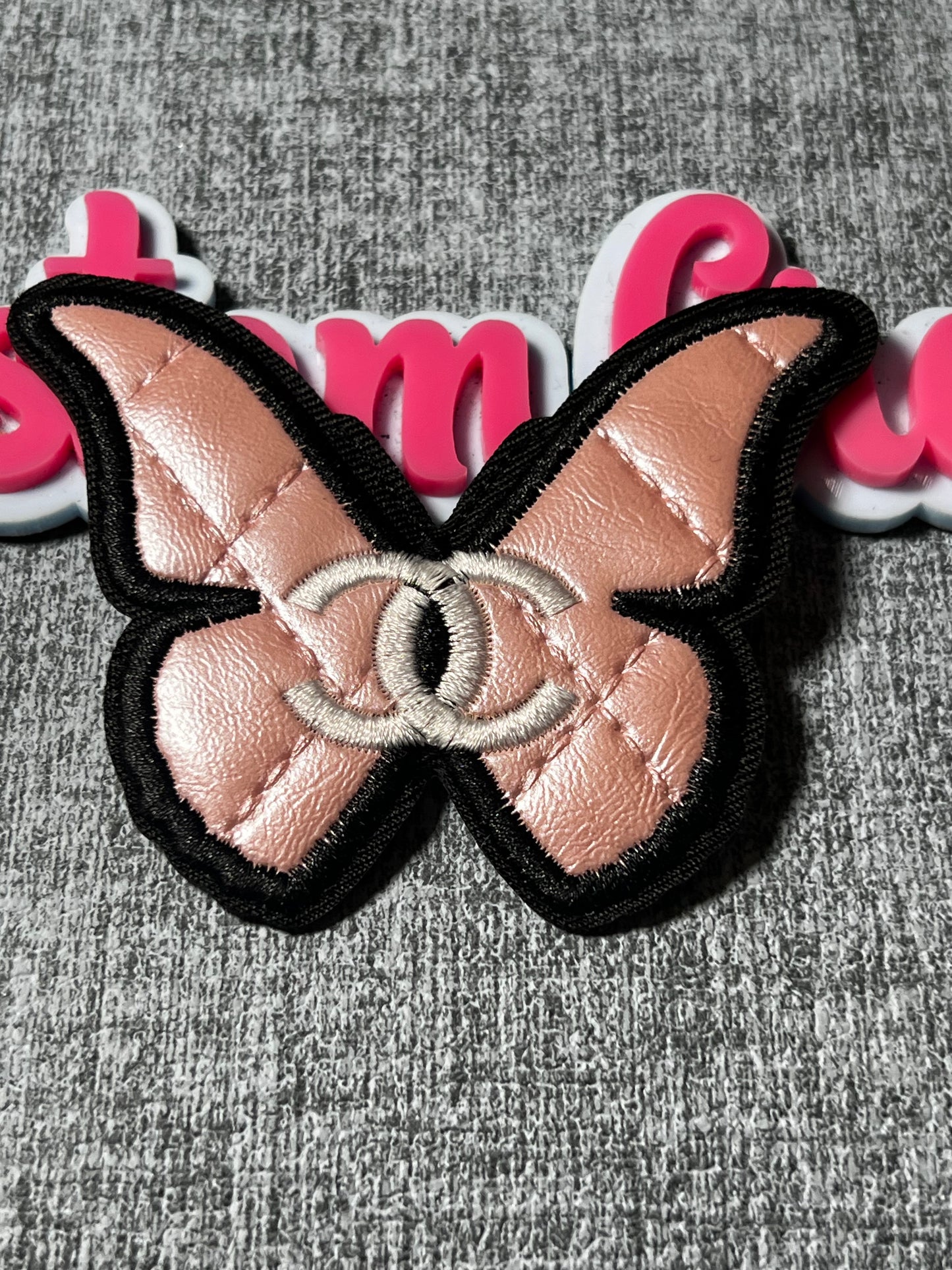 Quilted Butterfly Embroidered Patch – Pink Butterfly Applique – Approx. 3.5 Inches