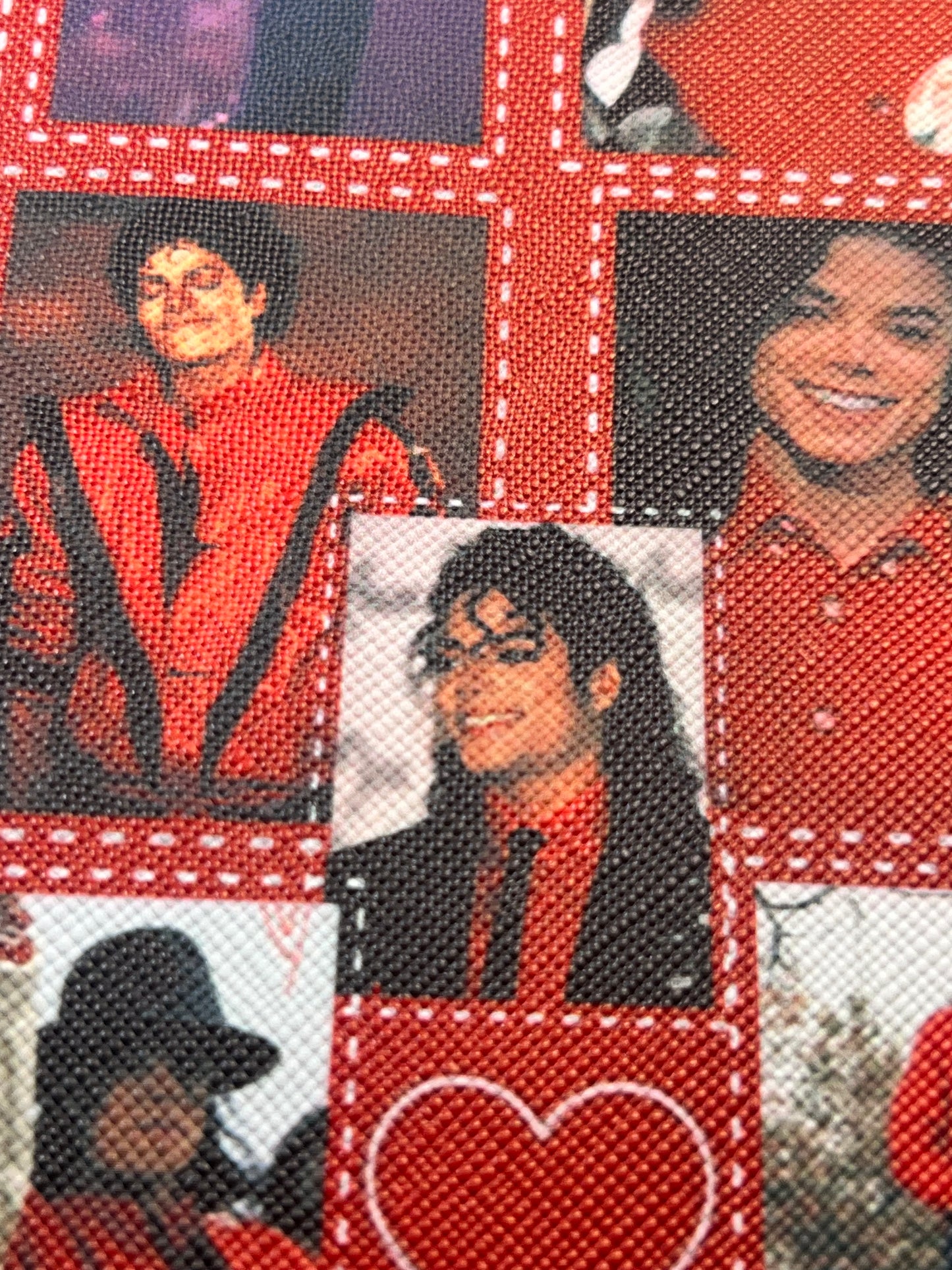 Retro Pop Icon Collage Faux Leather Sheet 9×12 – Bold Red DIY Craft Leather