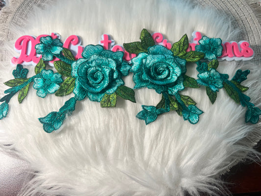 🩵🌿 Teal 3D Floral Appliqué (Non Iron-On)