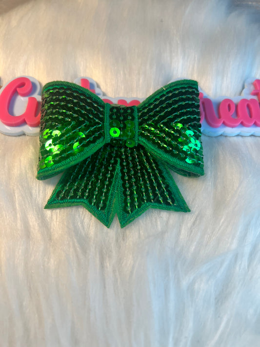 Sequin Kelly Green Bow
