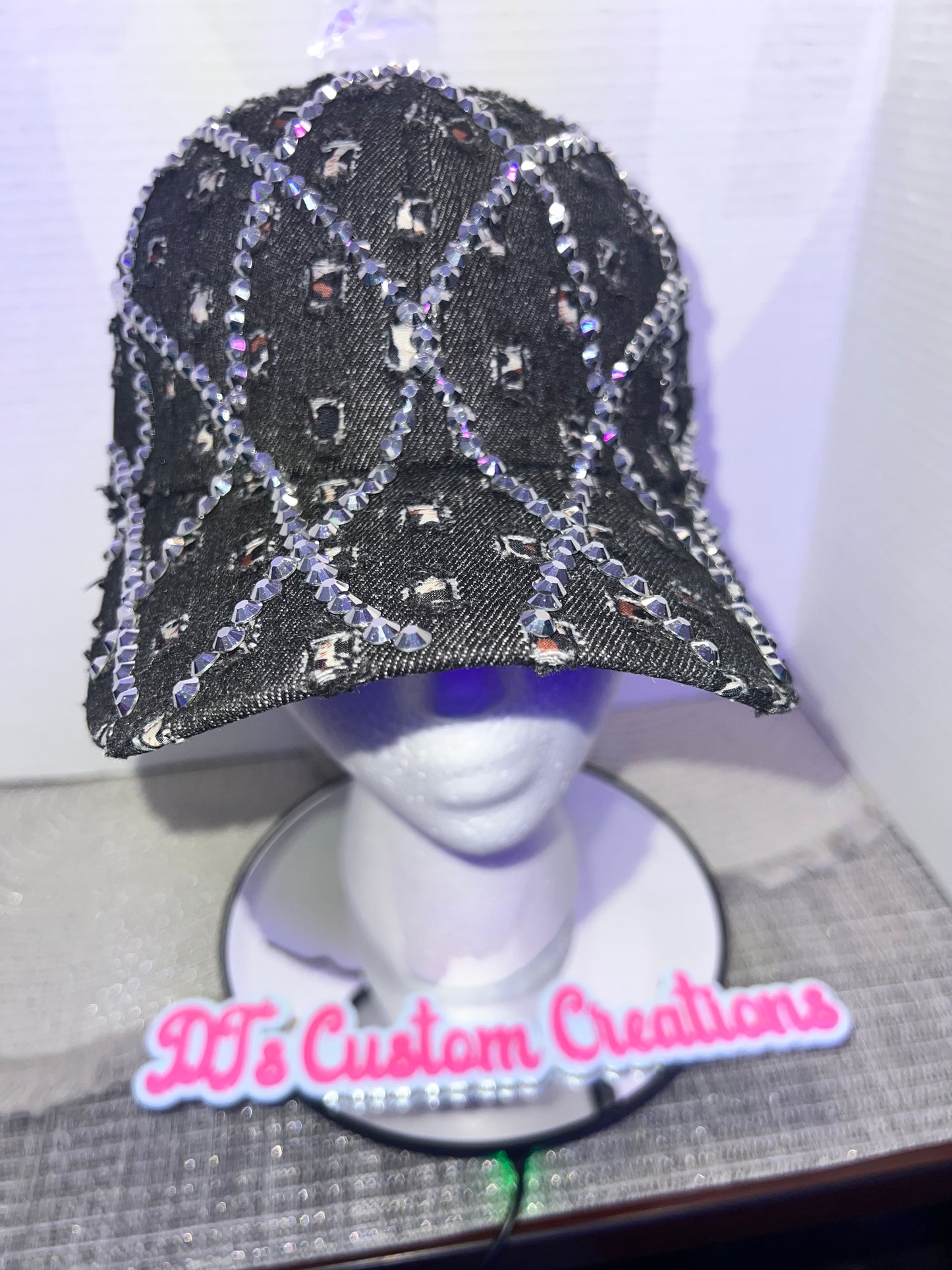 Black Rhinestone Drip Denim