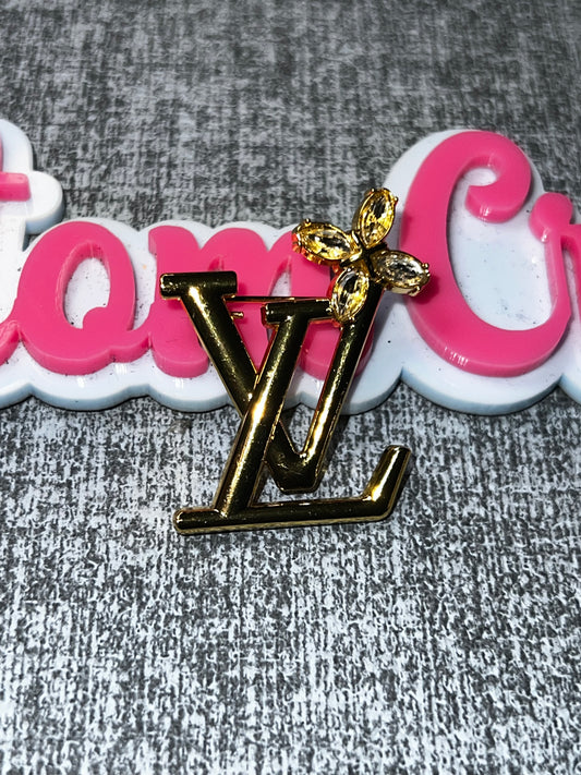 Gold Floral Monogram Inspired Fashion Brooch Pin