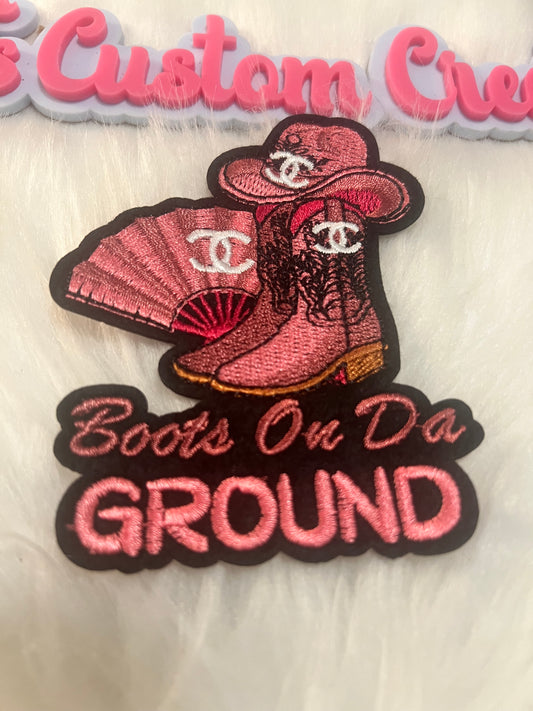 Pink Brown CC Boots on Ground