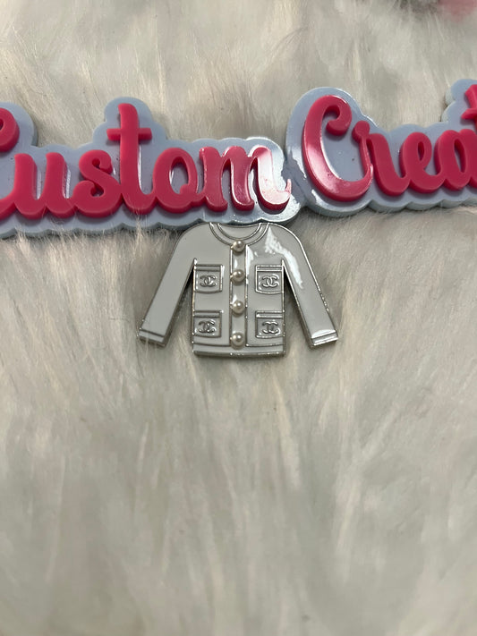 White CC Jacket Brooch