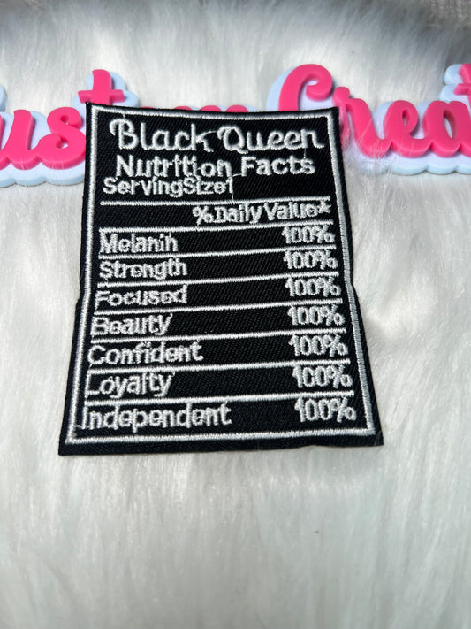 👑 Black Queen Nutrition Facts Iron-On Patch