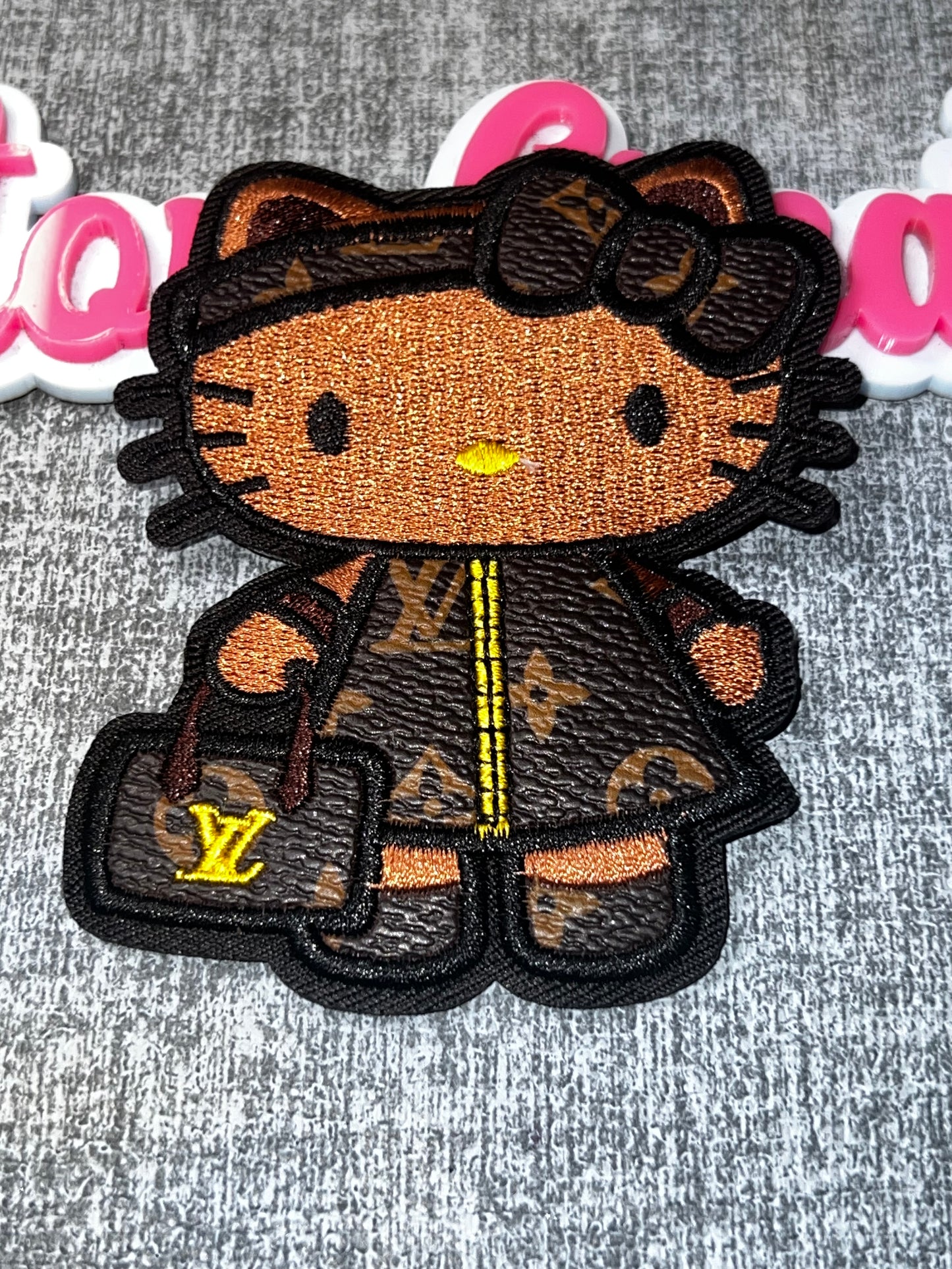 Luxe Kitty Patch – Brown Monogram Style Applique
