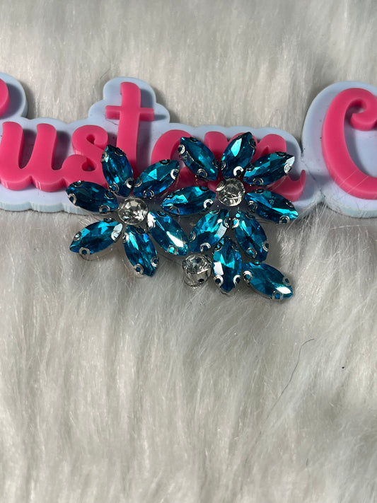 Aqua Blue Crystal Floral Duo