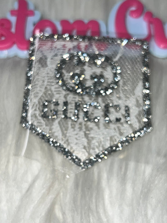 Rhinestone Lace Pocket Patch – Silver