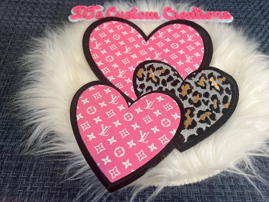 Pink Faux Leather Leopard Heart LV