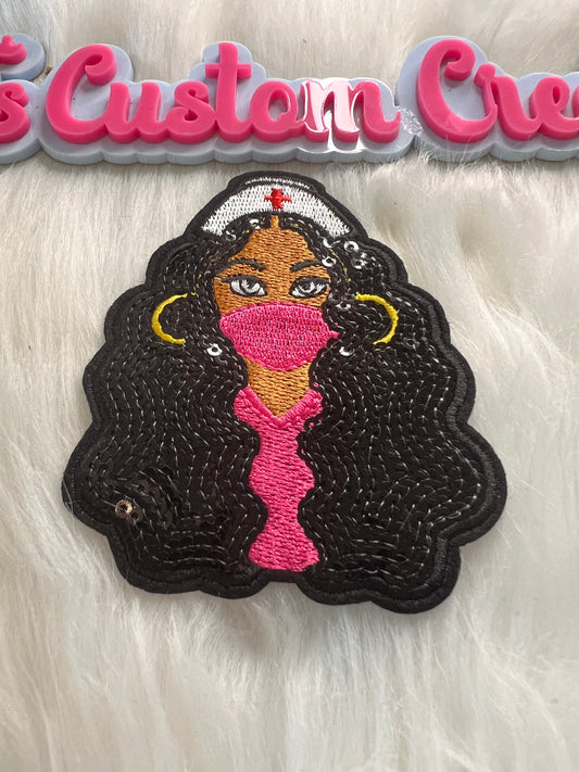 Sequin Black hair Pink Nurse