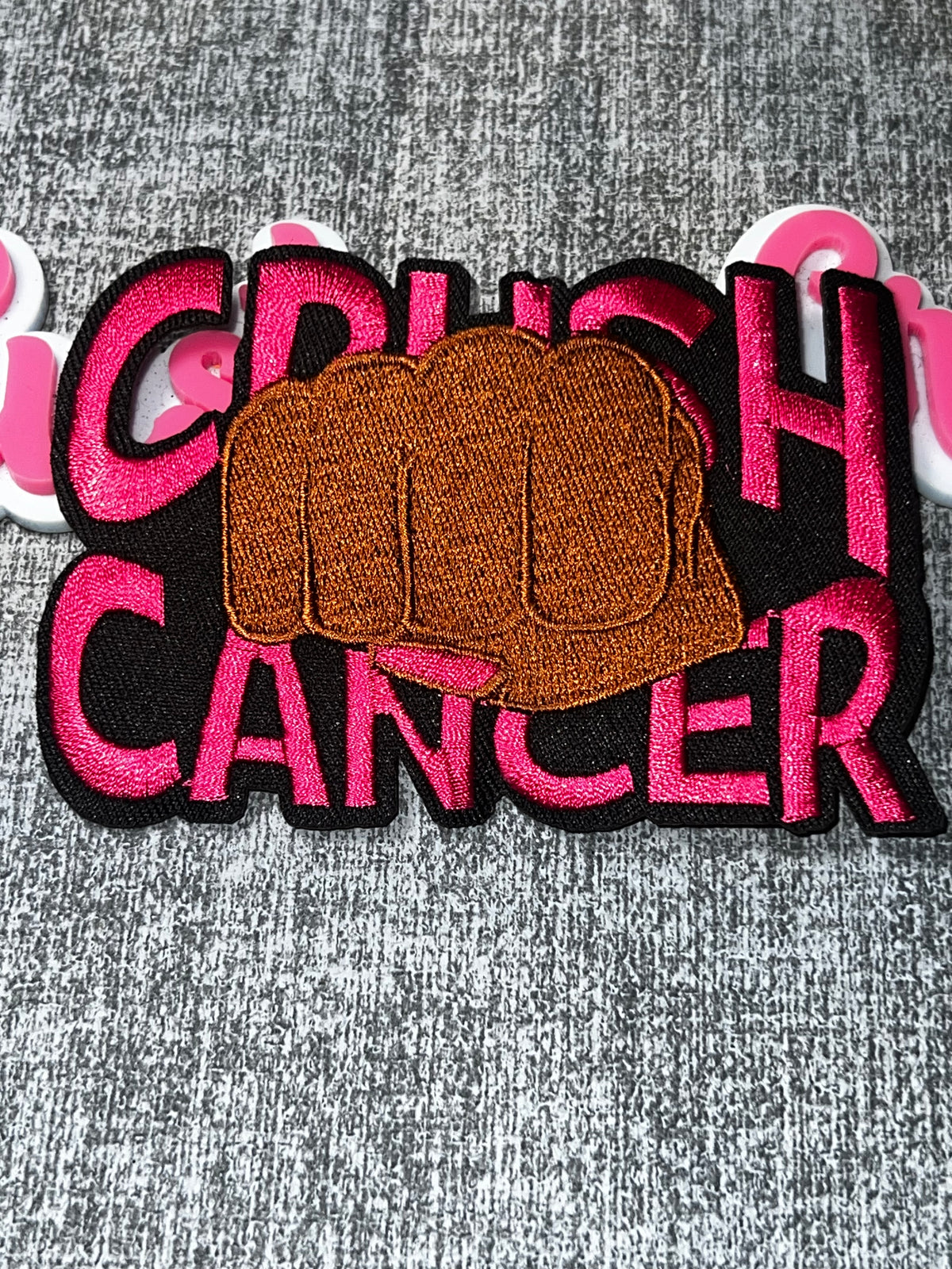 Crush Cancer Pink Awareness Patch – Embroidered Iron-On Applique