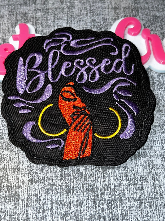 Blessed Embroidered Patch – Purple Natural Hair Faith Patch – Black Girl Fashion Iron On Applique – Approx. 4 Inch