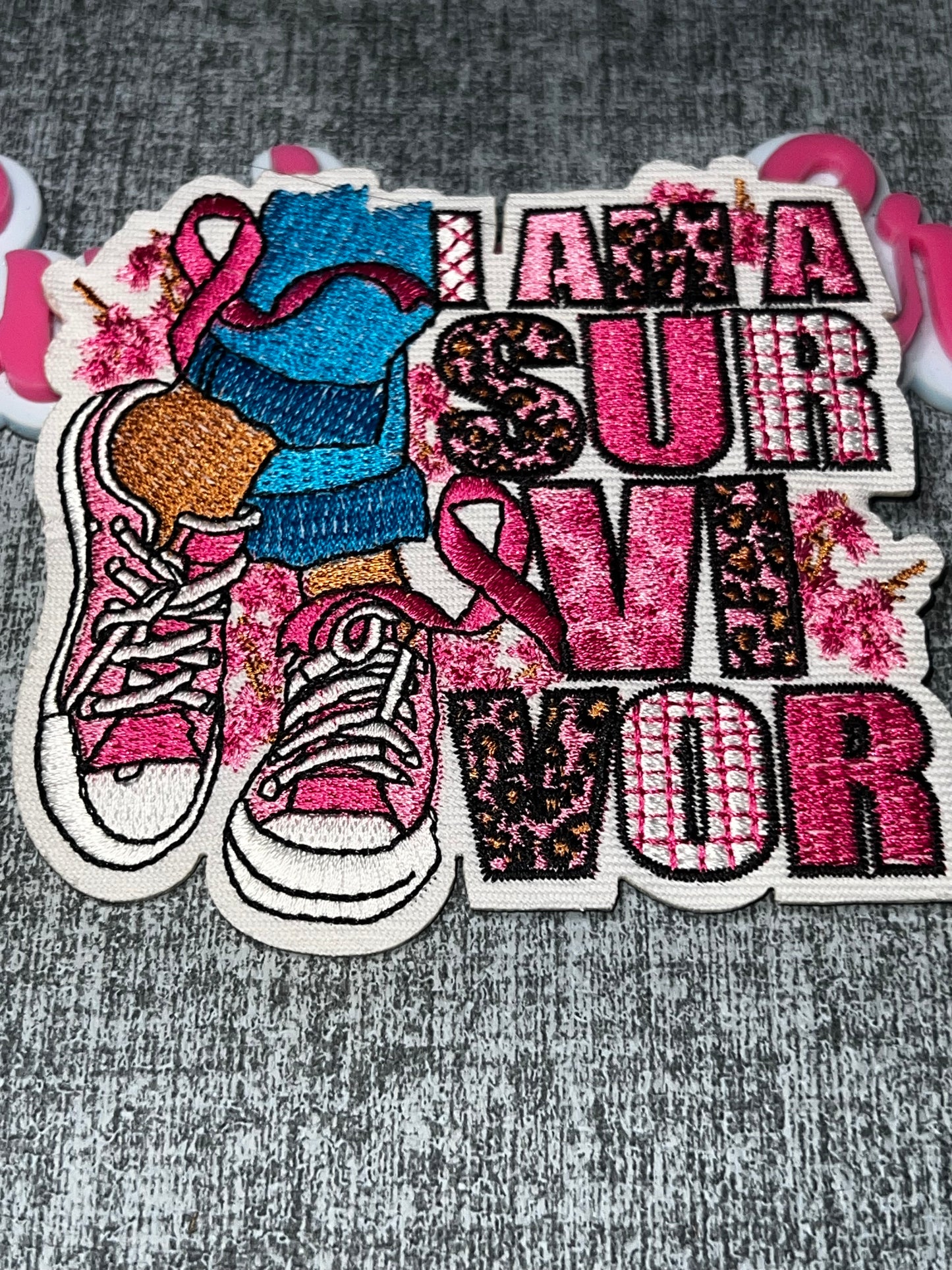 Mama Survivor Breast Cancer Awareness Sneaker Patch – Embroidered Iron On Applique