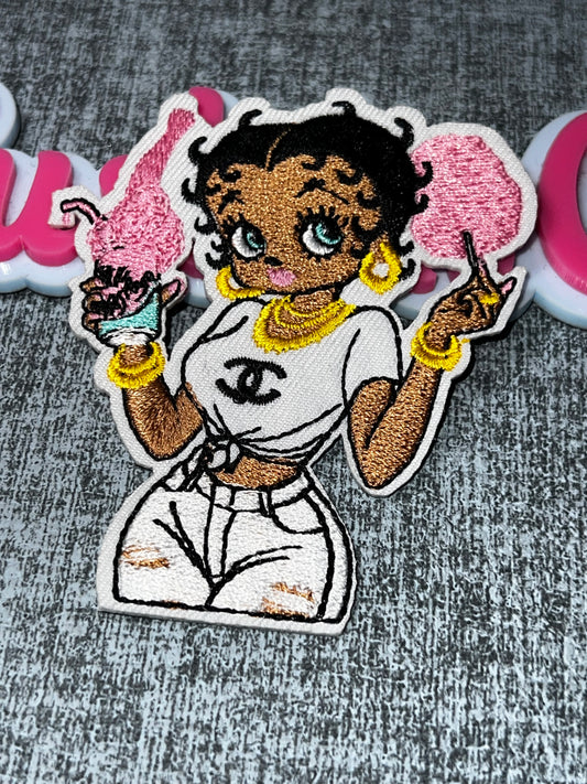 Sweet Treat Glam Girl Embroidered Patch – Cotton Candy Fashion Patch – Iron On Applique – Approx. 5 Inch