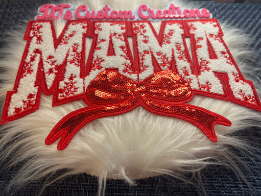 Sequin Bow Red White Mama