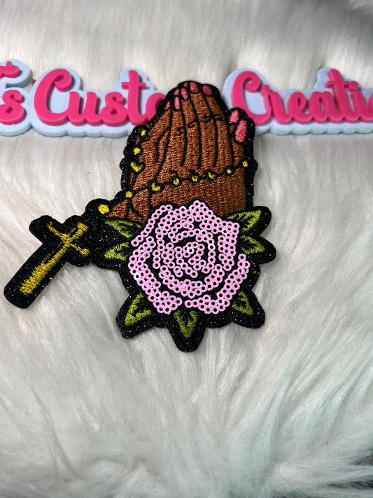 Pink Sequin Rose Prayer Hands