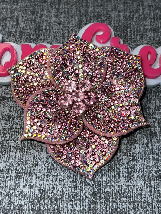 Light Pink Rhinestone Flower Applique – Crystal Floral Embellishment Patch