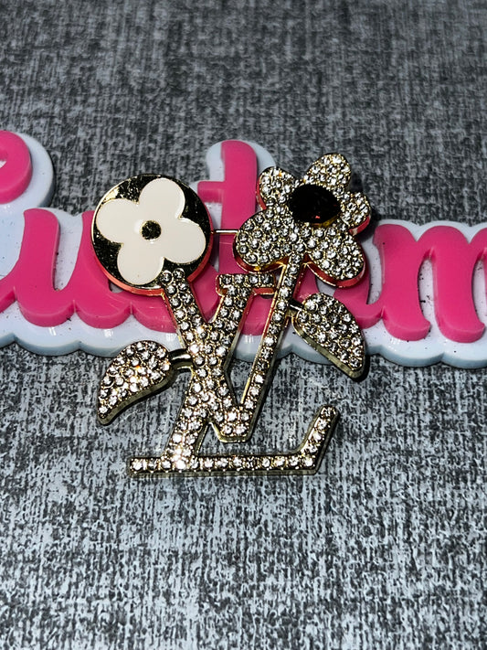 Crystal Floral Letter Fashion Brooch Pin | White Statement Brooch