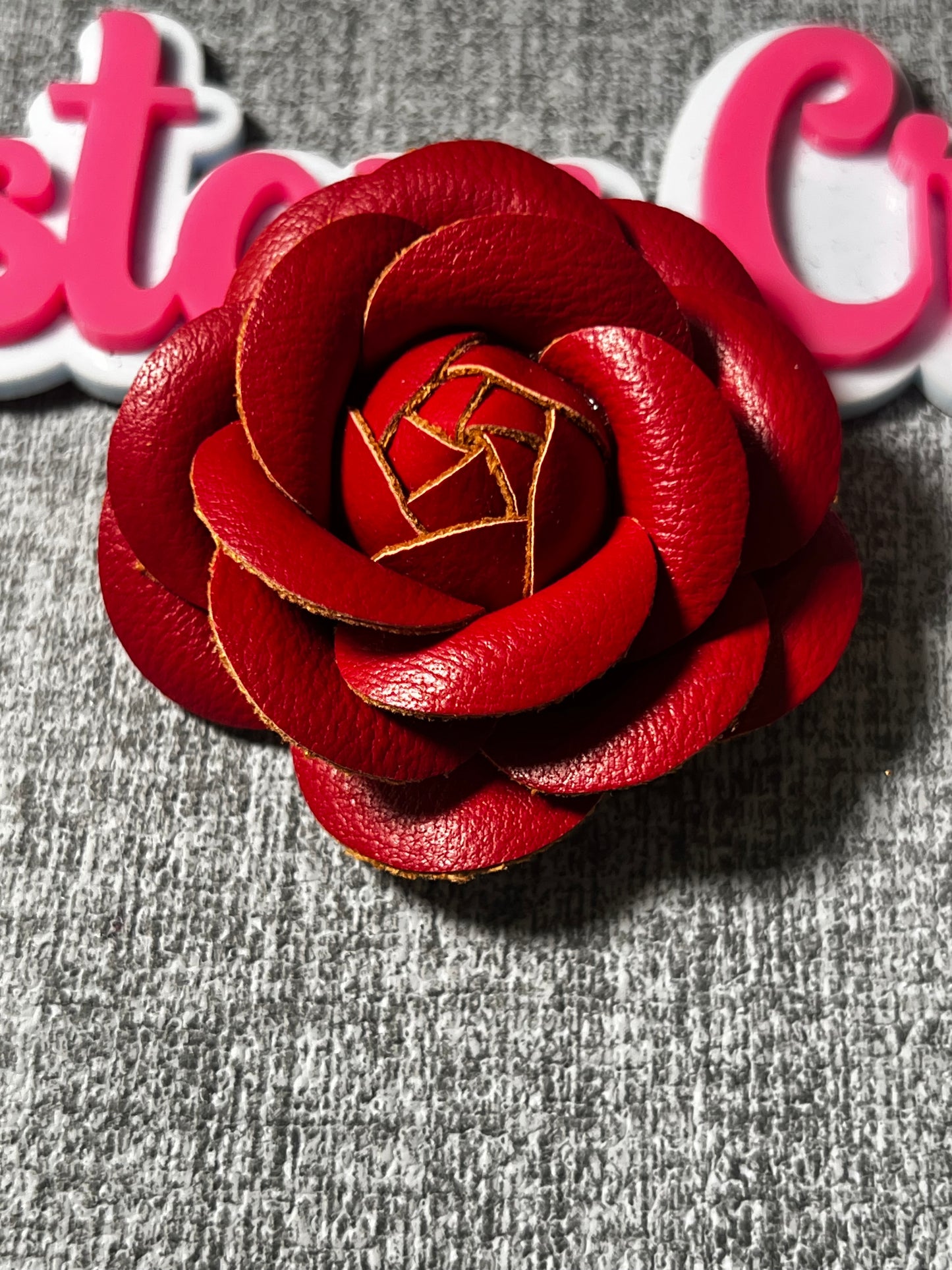 Red Faux Leather Rose – Handmade Flower Applique, Leather Flower Embellishment, DIY Craft Supply