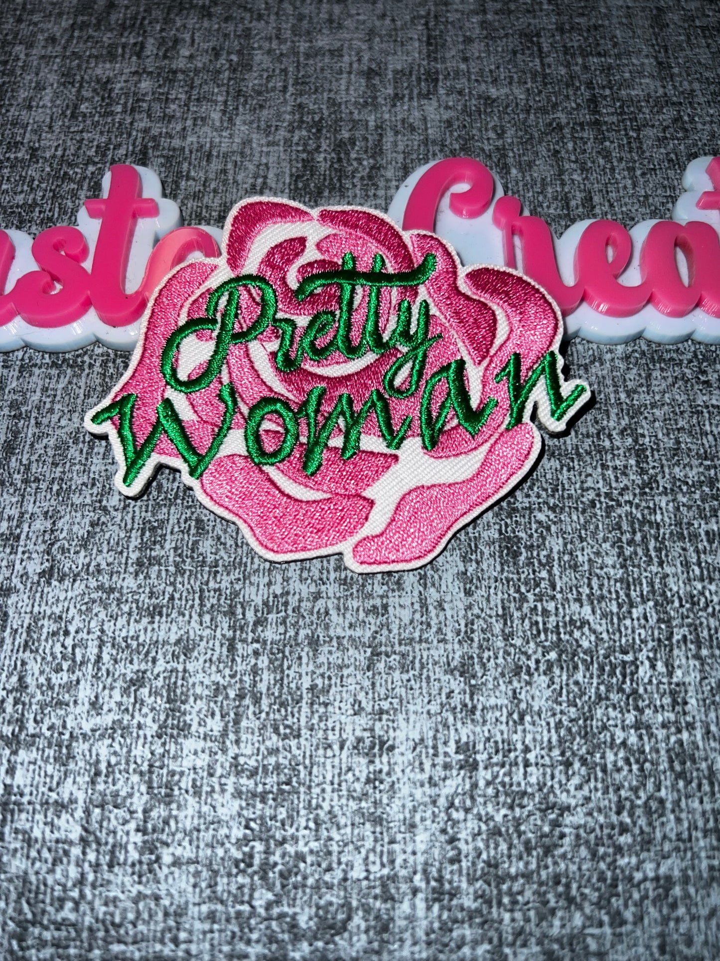 Pretty Woman Floral Iron-On Patch – Pink Rose Embroidered Patch