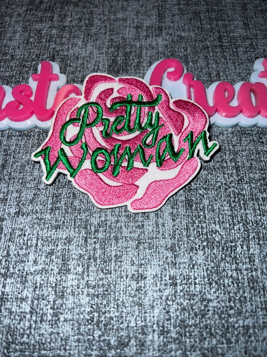 Pretty Woman Floral Iron-On Patch – Pink Rose Embroidered Patch