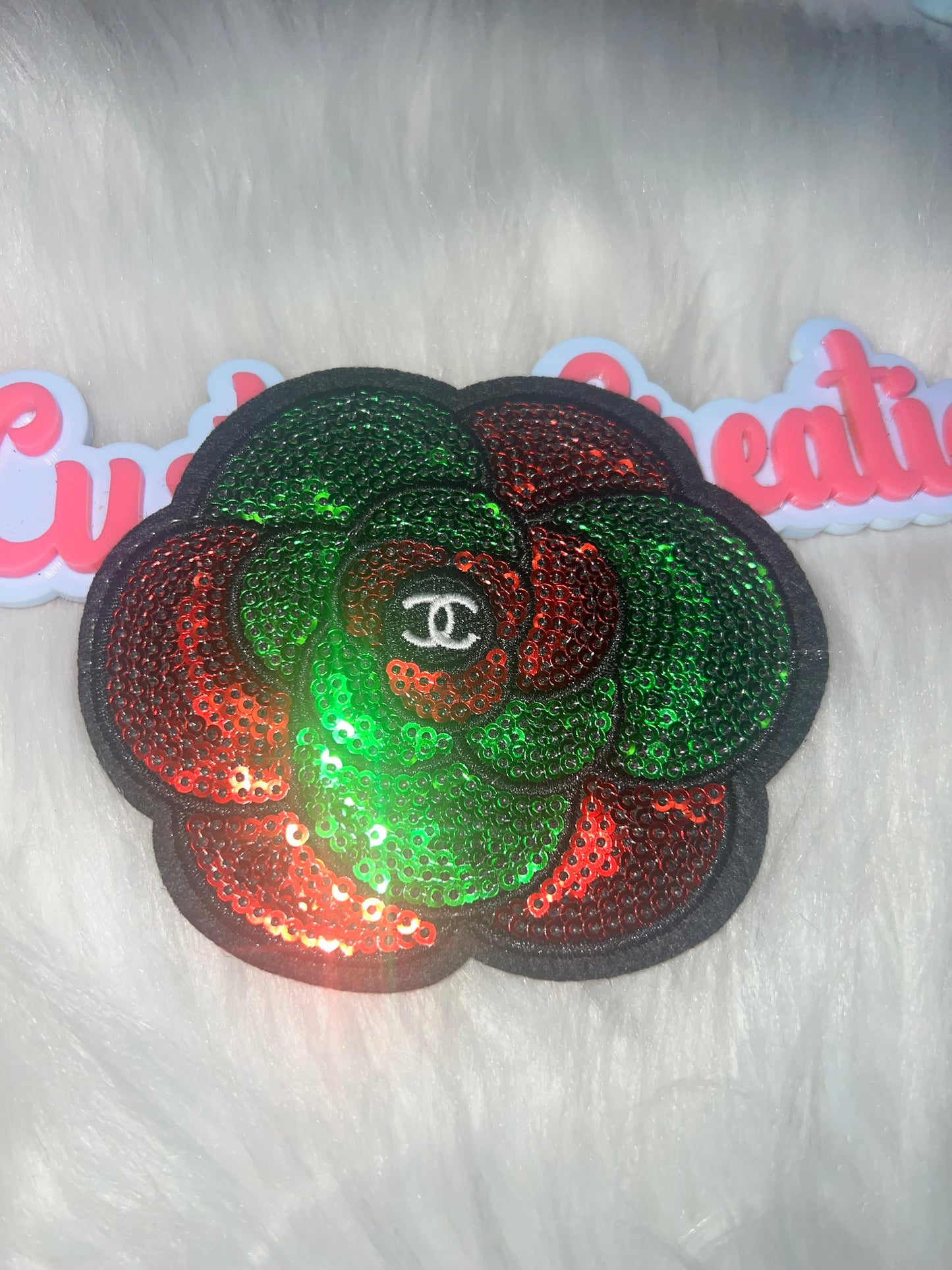 Red & Green Sequin Flower Patch CC