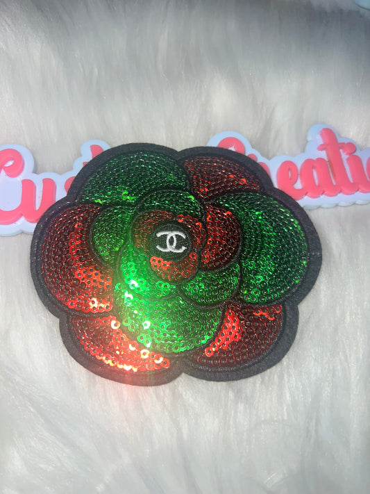 Red & Green Sequin Flower Patch CC