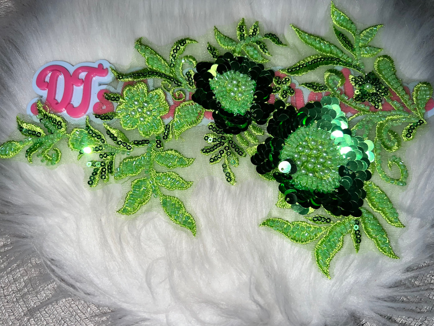 Green Sequin Floral Appliqué Patch