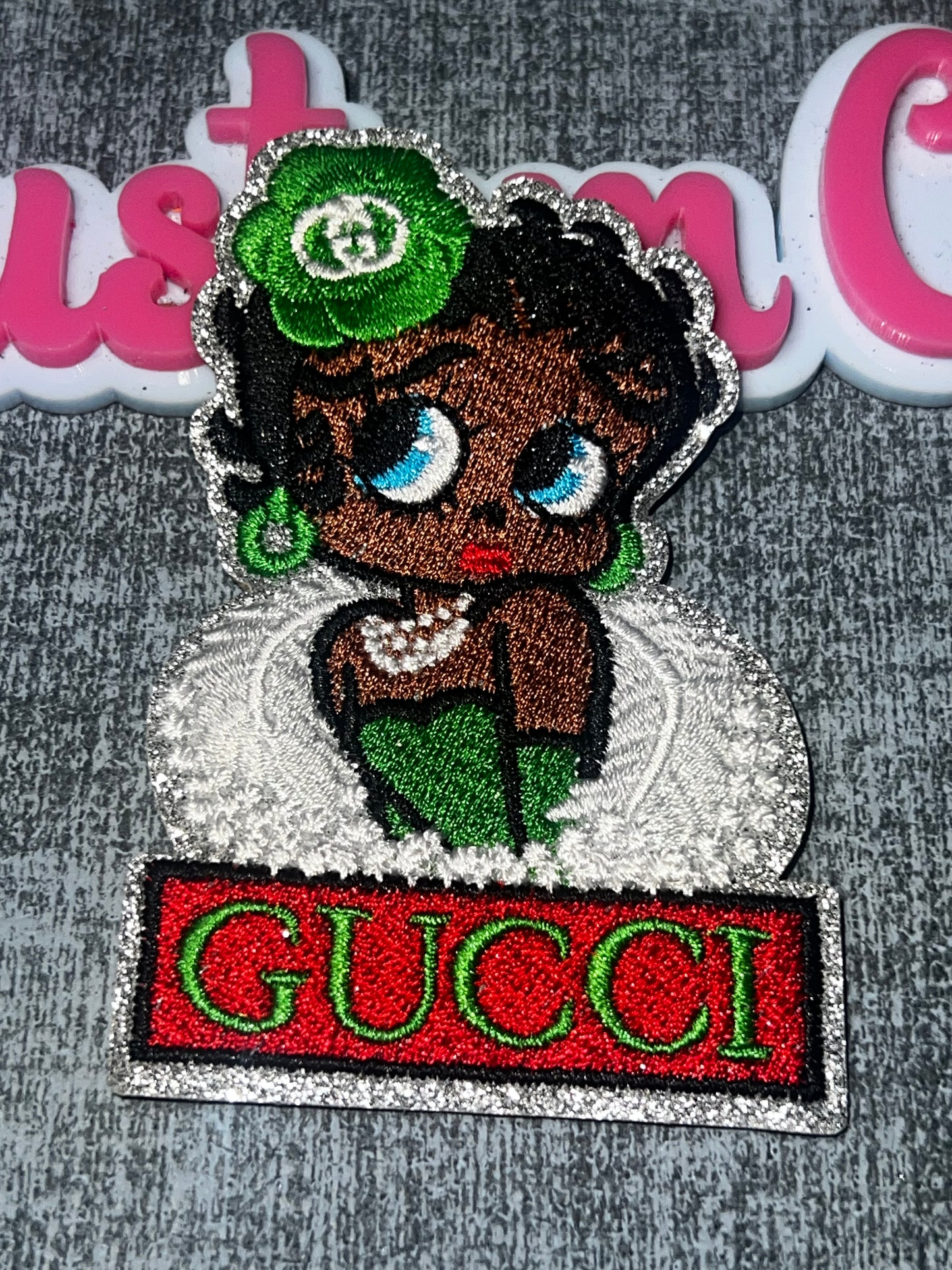 Glam Diva Embroidered Iron-On Patch – Green Dress Fashion Patch