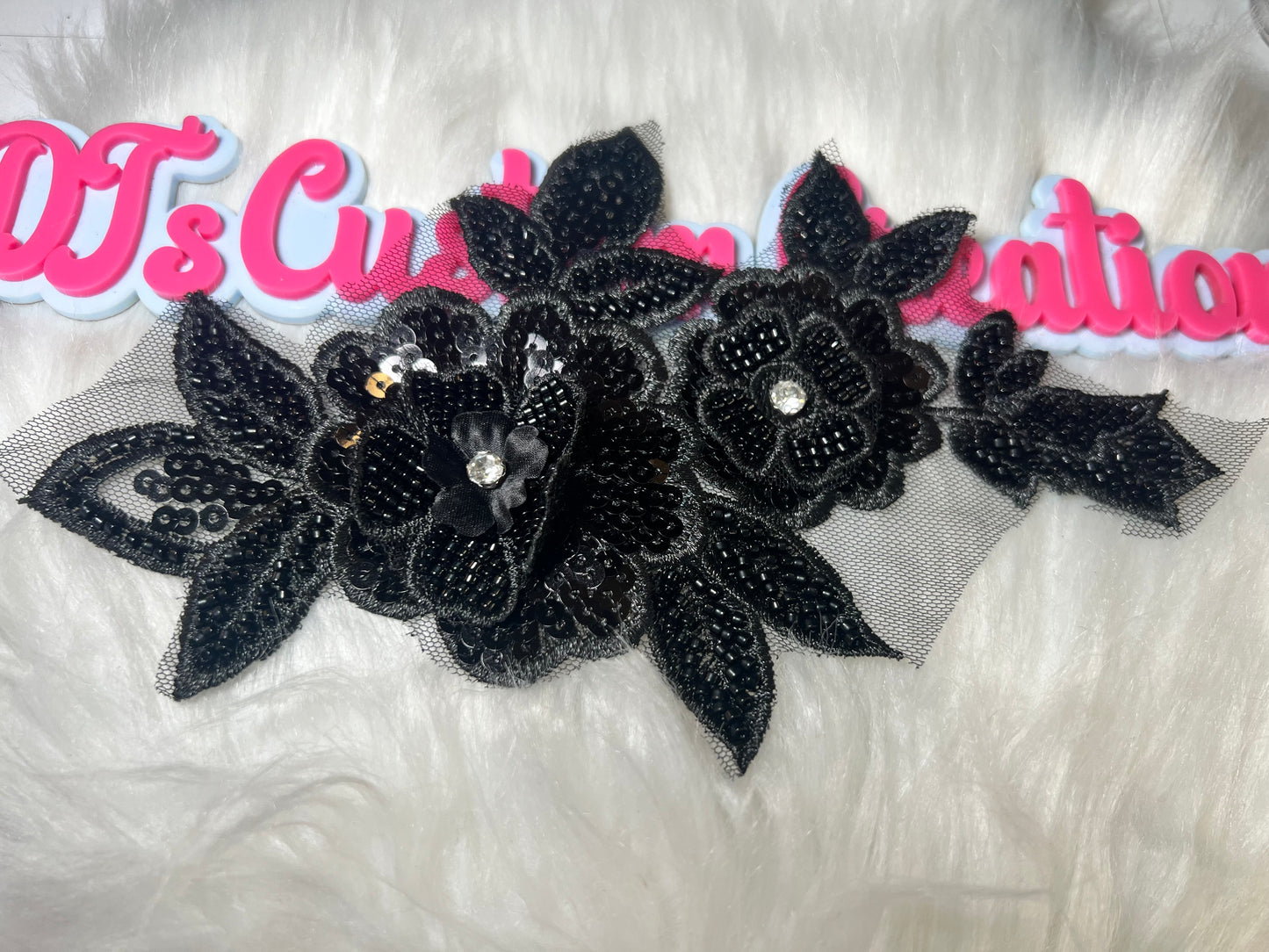 Black Flower/Floral Sequin Applique ✨