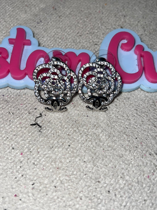 Crystal Rose CC Earrings – Silver