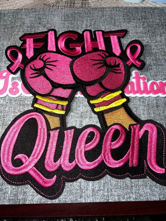 Fight Queen Pink Boxing Gloves Embroidered Patch – Awareness Ribbon Iron On Applique