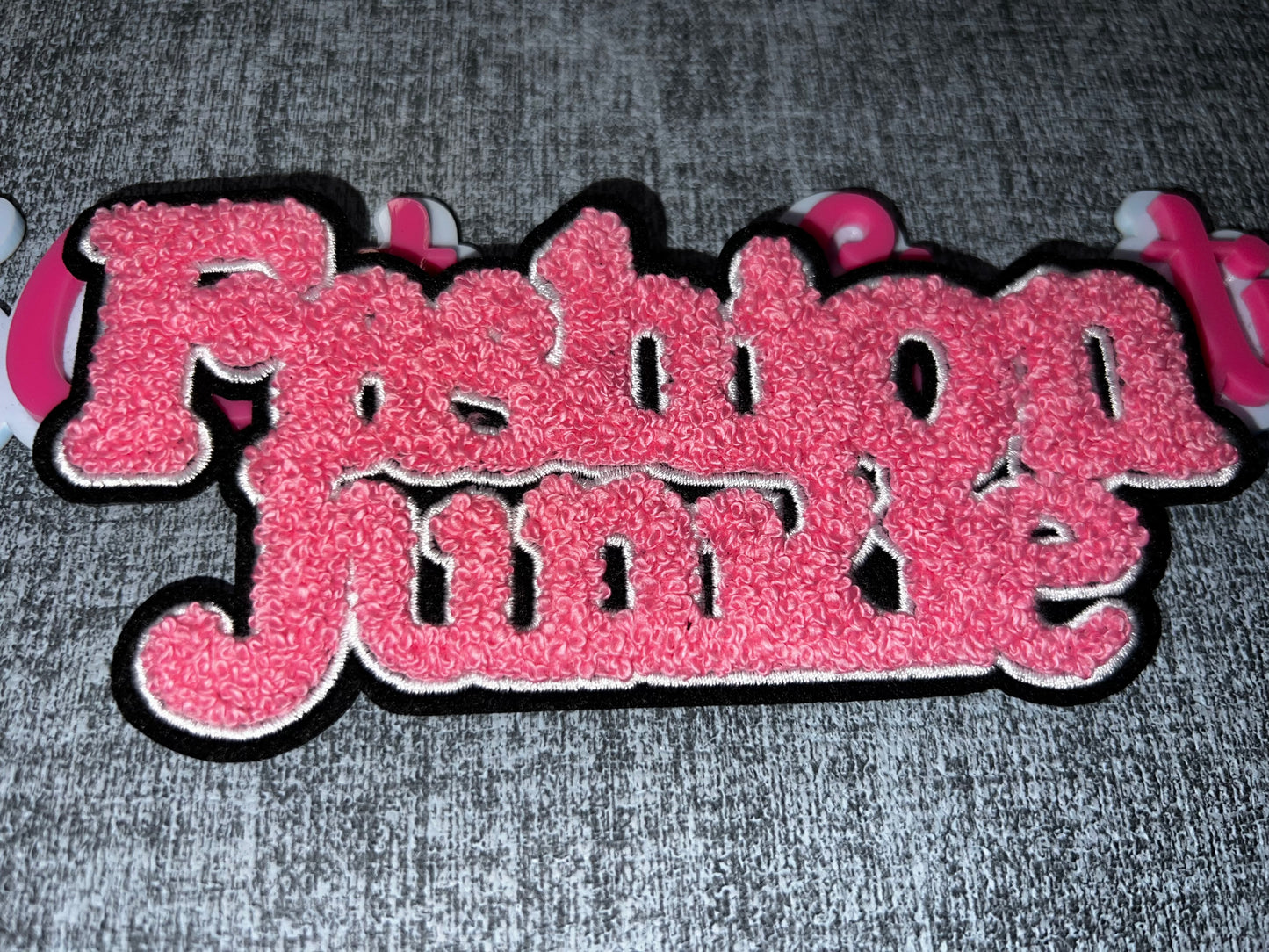 Fashion Junkie Iron-On Patch – Pink Chenille Embroidered Statement Patch