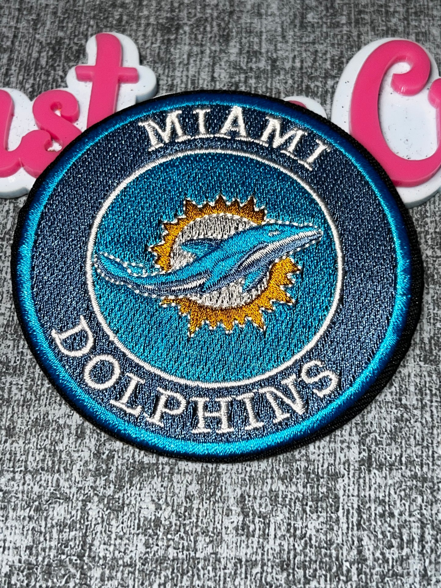 Blue Aqua Circle Dolphin Embroidered Iron-On Patch | Statement Appliqué