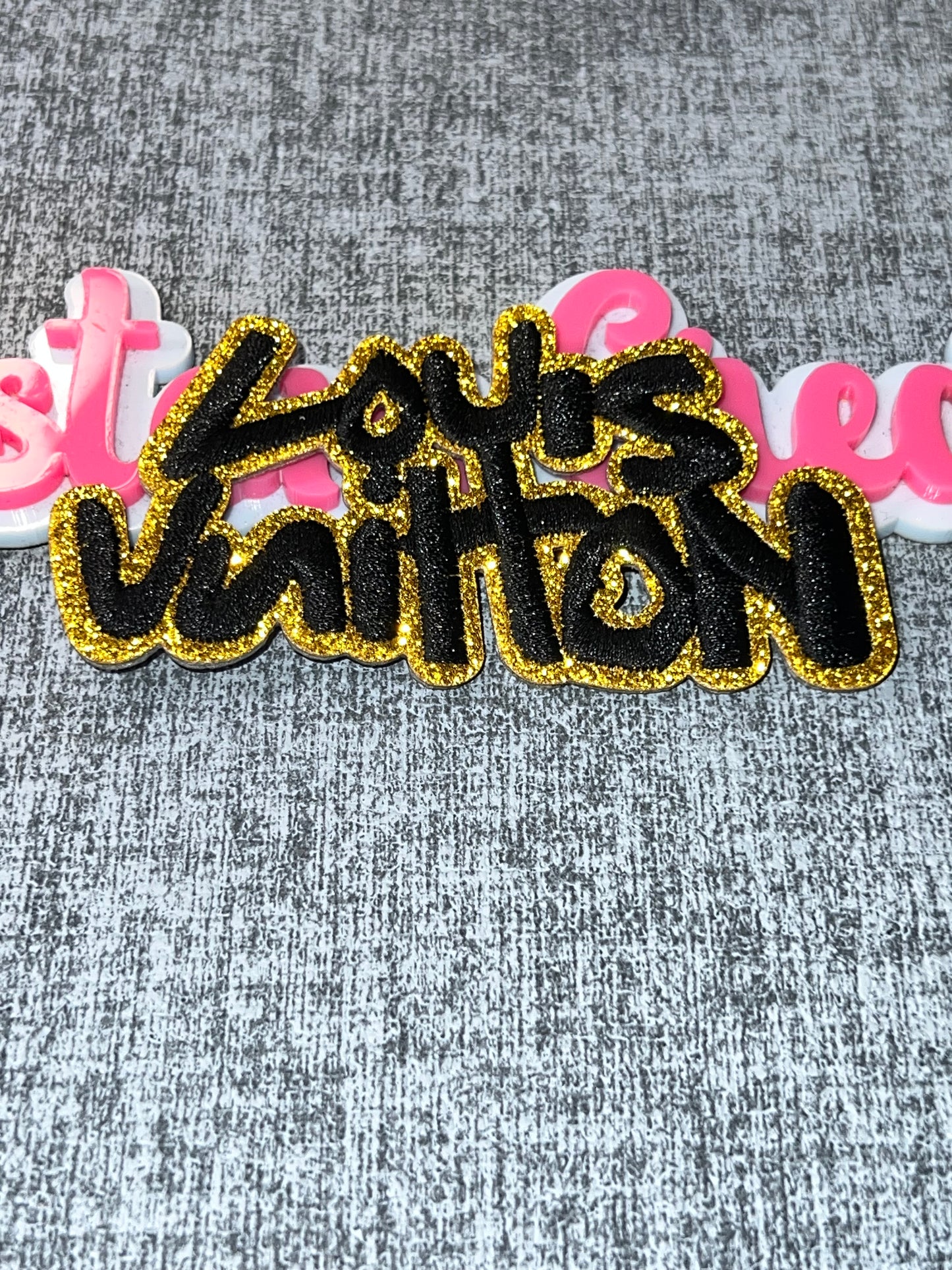 Black & Gold Script Iron-On Patch – Luxe Embroidered Statement Patch for DIY Crafts