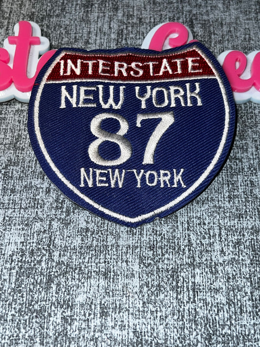 New York 87 Interstate Embroidered Patch – Road Sign Iron On Patch, Jacket Patch, Travel Patch, DIY Applique