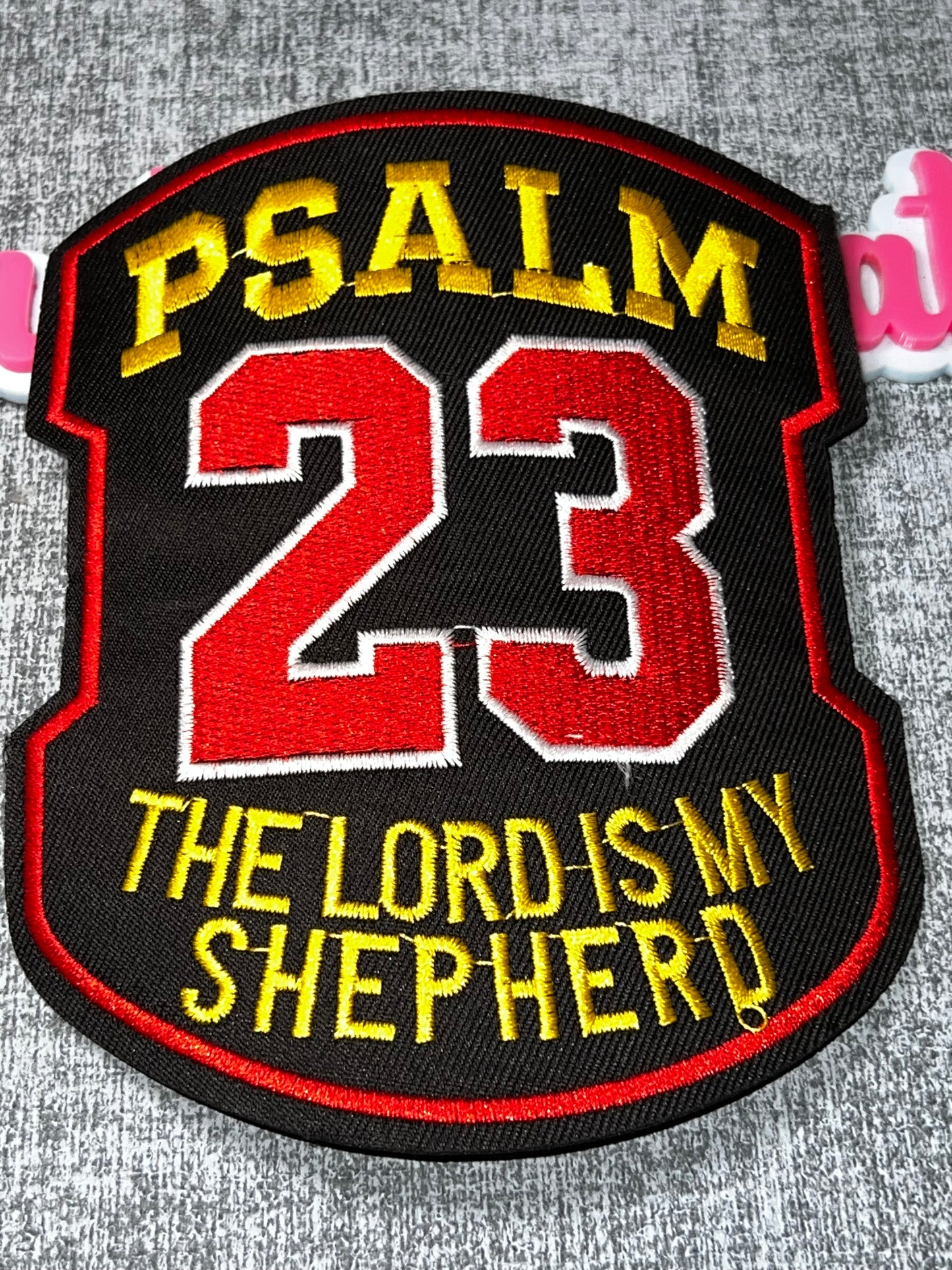Psalm 23 Patch Black Red Gold Embroidered Faith Iron On Patch Christian Applique (Medium)