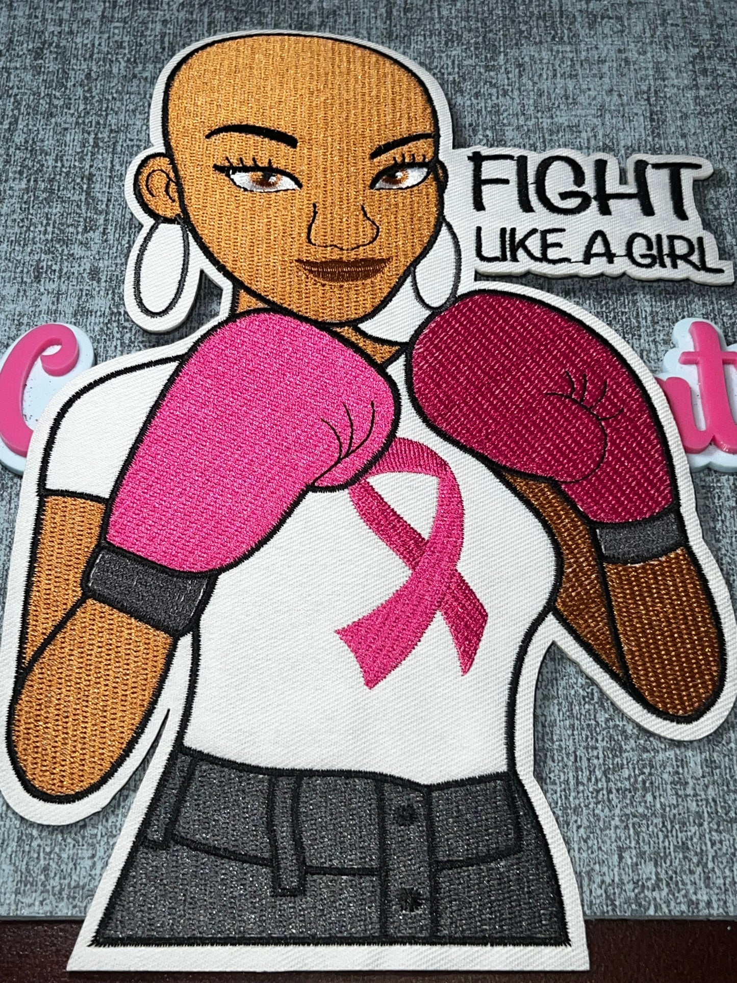 Fight Like a Girl Breast Cancer Awareness Boxer Patch – Pink Ribbon Embroidered Iron On Applique