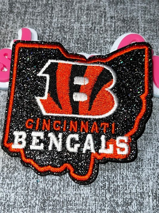 Black Glitter Letter State Embroidered Iron-On Patch | Statement Appliqué